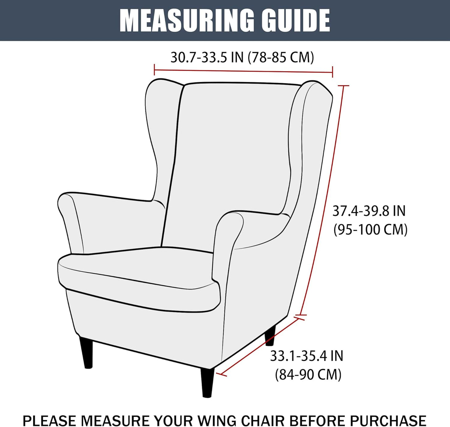 CONRUSER Stretch Wingback Chair Covers, 2 Piece Wing Chair Slipcovers Soft Velvet Armchair Covers with Elastic Bottom for Living Room Bedroom (Light Blue)