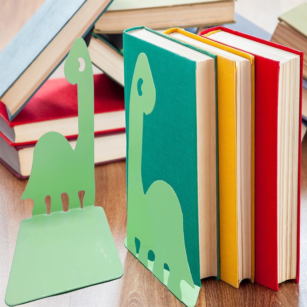 Artkingdome Cartoon Dinosaur Bookends, Book Ends Racks Stand, Nonskid Slip Dino Reading Room Decor, Metal Bookends, Decorative Gift