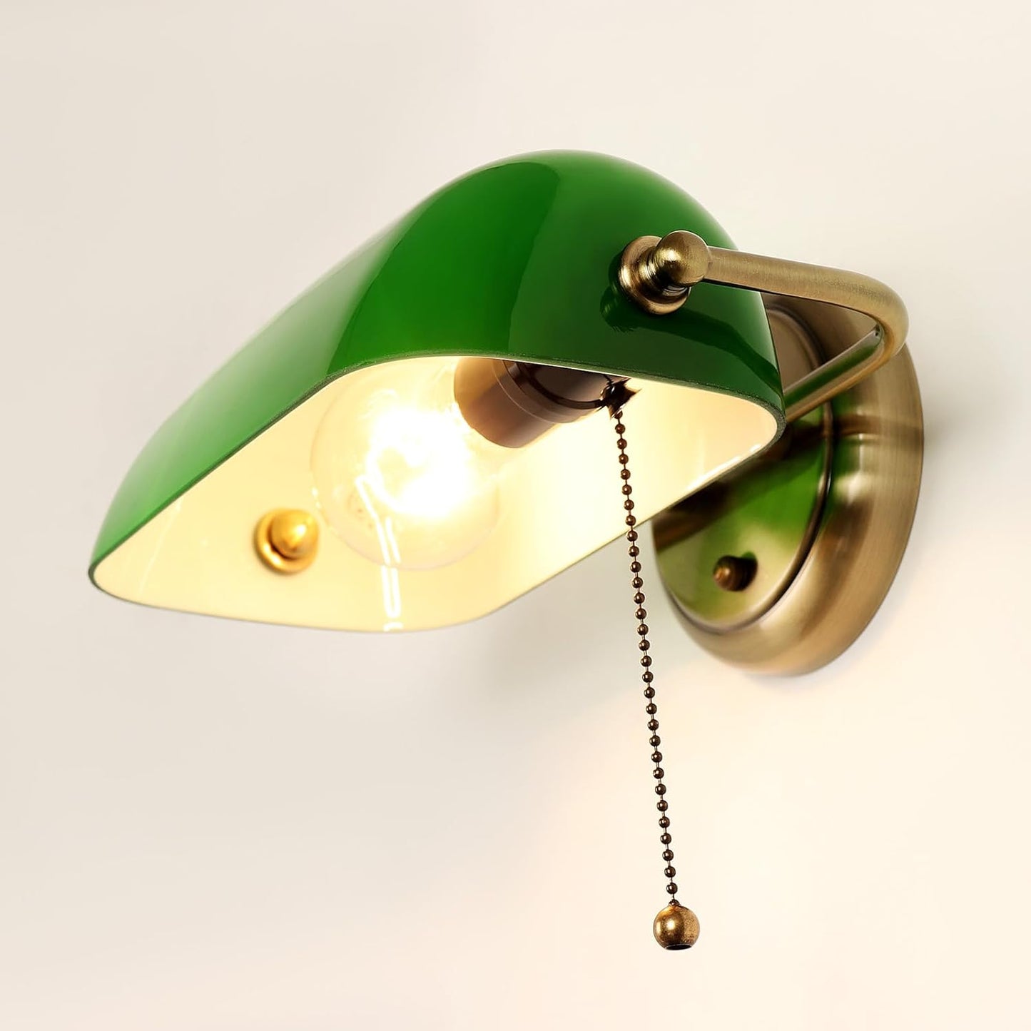 FIRVRE Vintage Wall Sconces with Bankers Lamp Shade, Indoor sconces Wall Lighting with Retro Pull Chain Switch for Bedroom Corridor Library