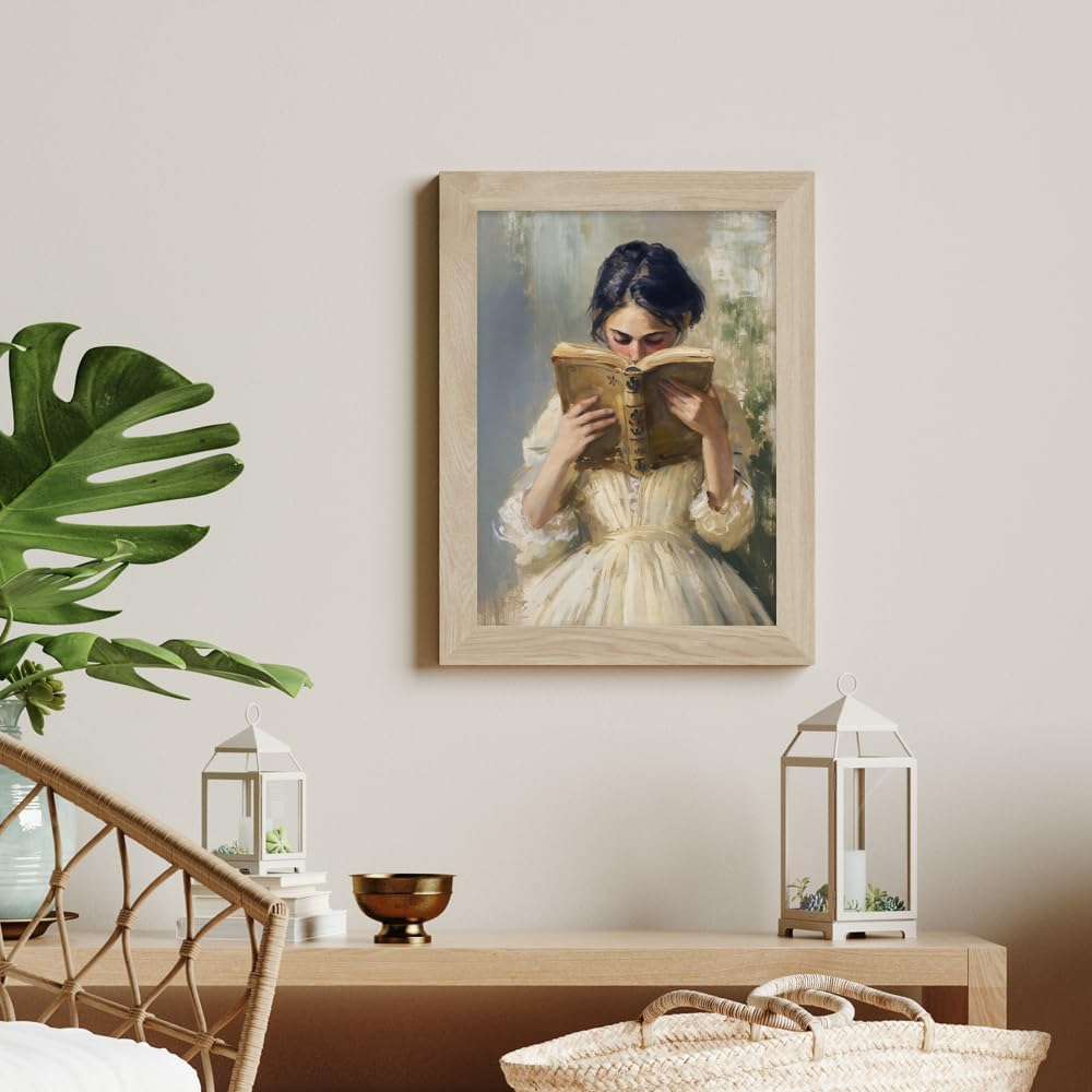 Heltrappe Victorian Bookish Women Portrait Oil Painting Aesthetic Reading Poster Vintage Woman Read Book Canvas Wall Art Rustic library Picture for Girls Bedroom Nursery 08x10in Unframed