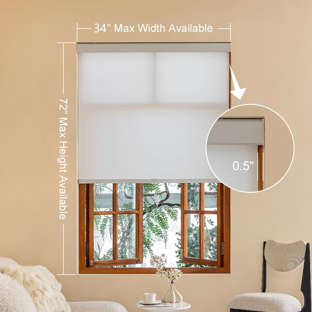 Free Stop Cordless Roller Shades Semi-Opaque Blinds for Windows Room Darkening Rolled Up and Down Shades, UV Protection Window Shades Door Blinds for Home and Office