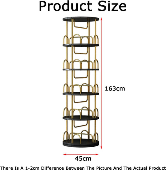 360° Rotating Bookshelf, 5-Tier Bookcase & CD Storage Rack, Stylish Organizer for Home, Library, Office, Living Room, Bedroom, Gold Finish