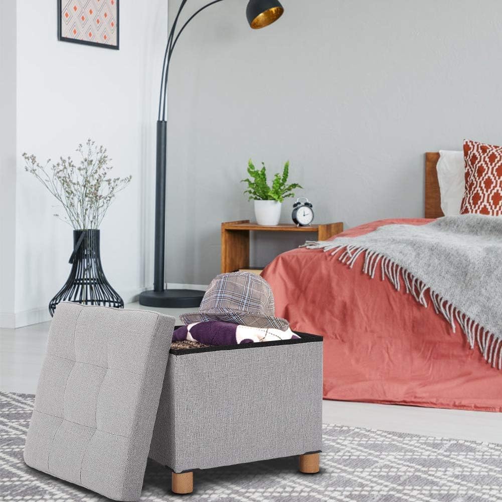 Zerone Foot Stools Ottoman Folding Ottoman with Storage, Storage Ottoman Linen Fabric Foldable Foot Rest Stool Seat Storage for Footrest for Hallway for Living Room Bedroom