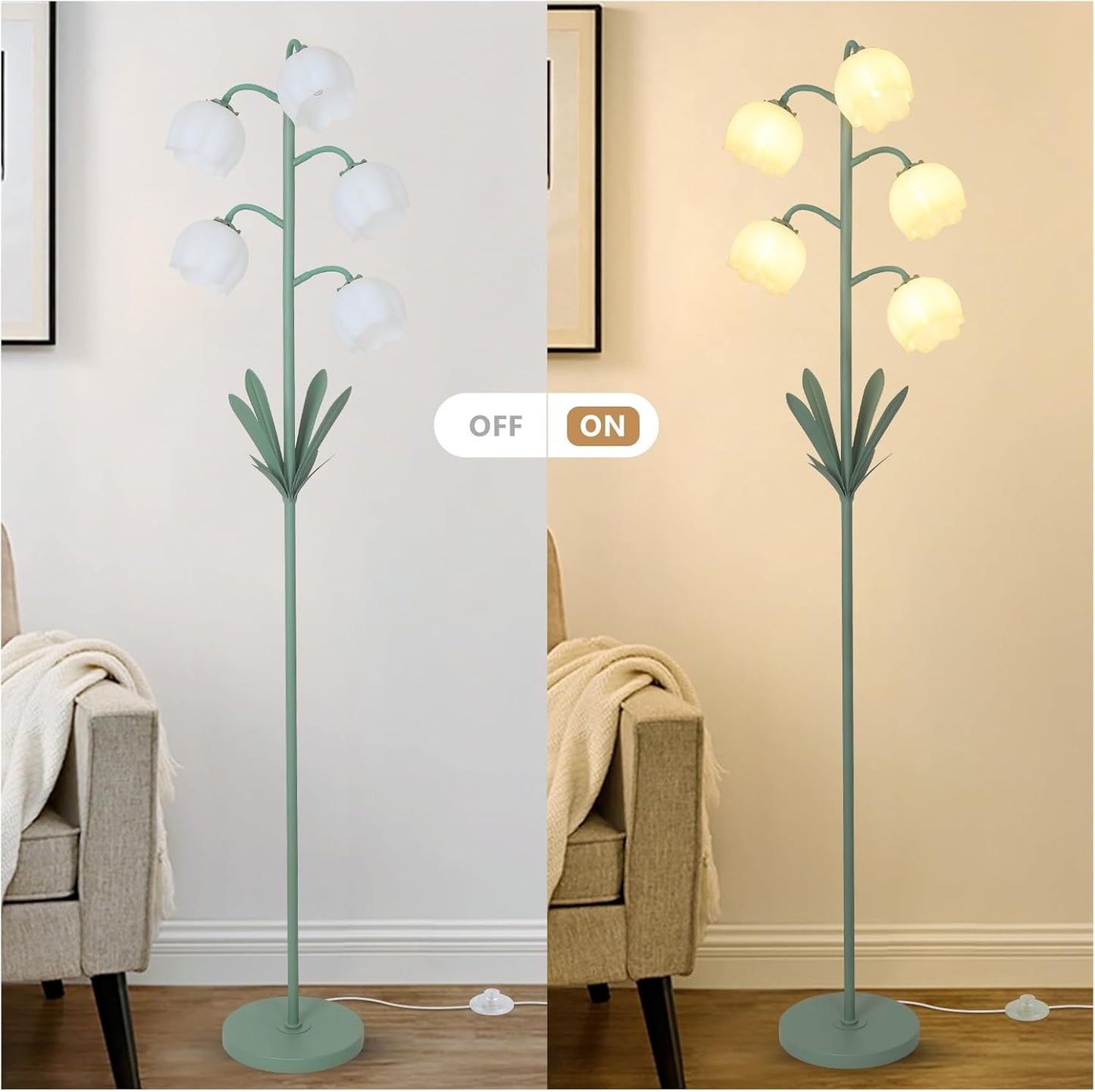 5-Lights Flower Floor Lamp with LED Blubs, Green Modern Floor Lamps for Living Room, Adjustable Standing Lamps for Bedroom Reading, Corner Tall Lamp Tree Stand Up Lamp for Office Home Decor