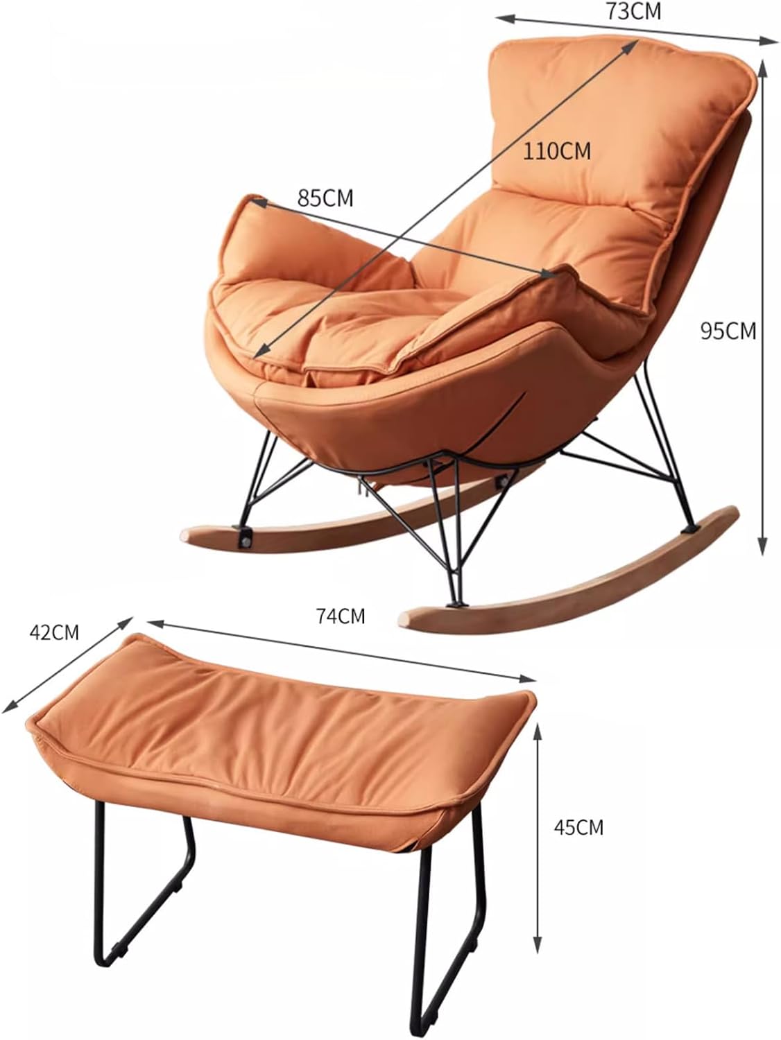 LSLYTQ Rocking Chair W Footrest, Padded Mid-Century Shrouded Rocking Chair W Strong Load Capacity, Suitable for Living Room Bedroom