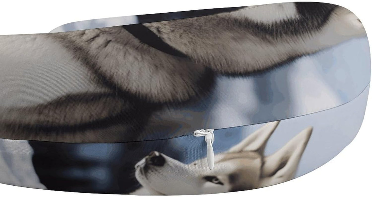 Husky Dogs Neck Pillow Memory Foam U Shaped Pillows Portable Pillows for Shoulder Travel Head Support Pillow with Concealed Zipper for Airplane Car Home Office