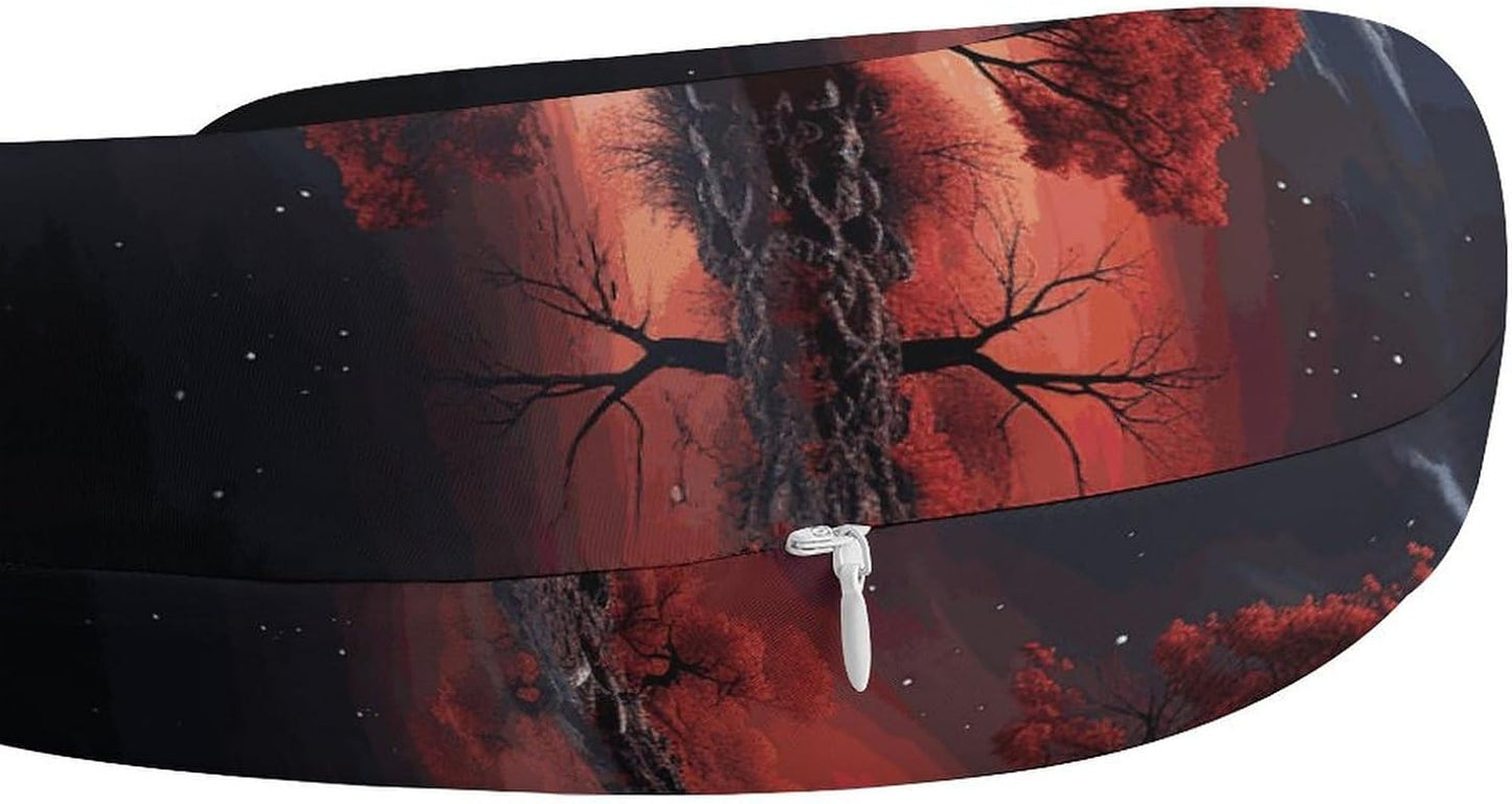 Red Tree Lake Moon Neck Pillow Memory Foam U Shaped Pillows Portable Pillows for Shoulder Travel Head Support Pillow with Concealed Zipper for Airplane Car Home Office