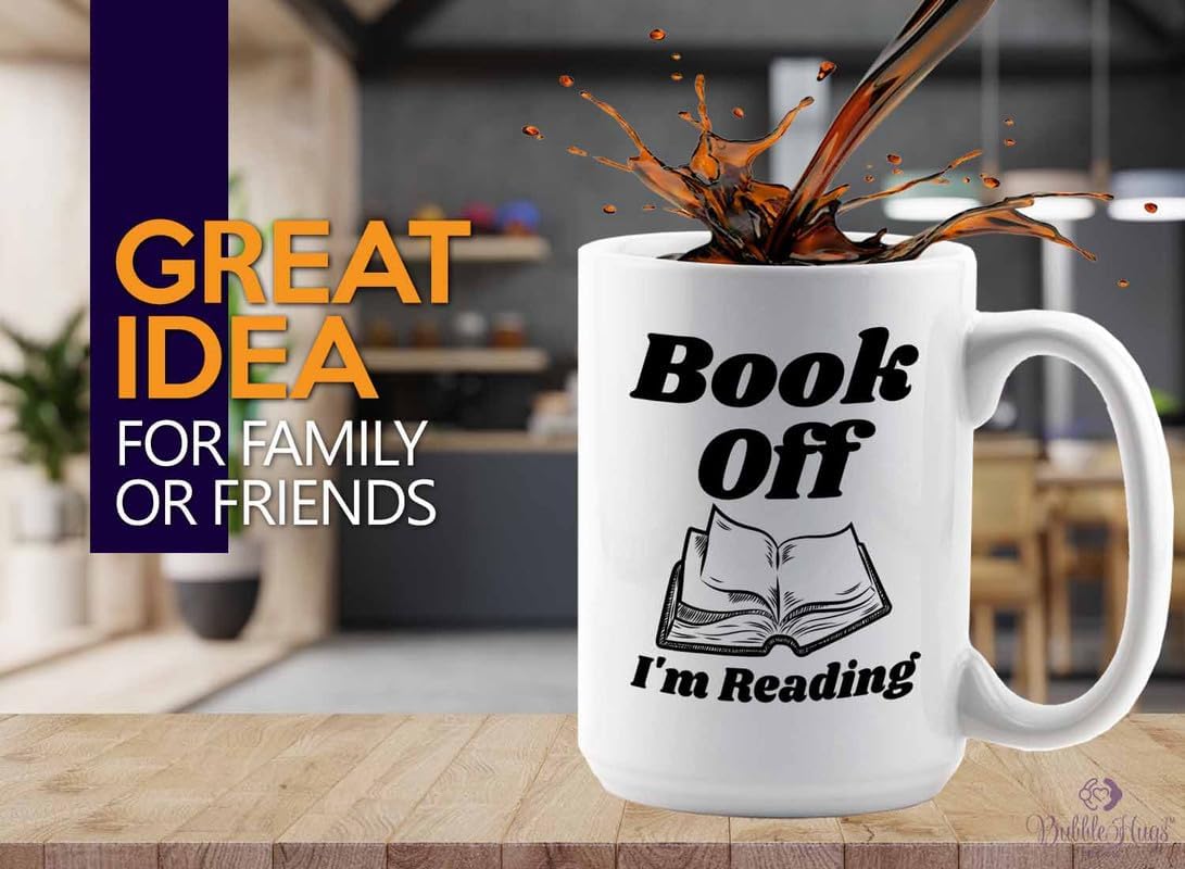 Reading Coffee Mug 15oz White - Book Off I'm Reading - Reader Gift Bookworm Owl Lover Cat Lover Book Lover Novelist Librarian Writer