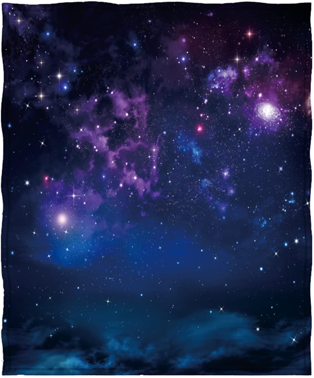 Galaxy Throw Blanket, Outer Space Universe Warm Fleece Blanket for Sofa Couch Bed, 60L x 50W inches, Purple Blue