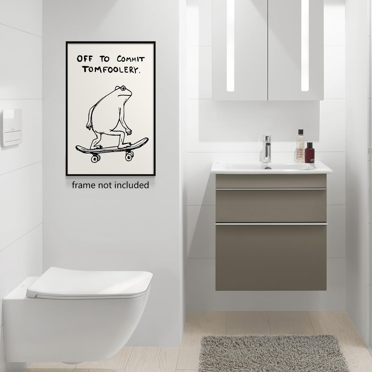 Xianyojafa Frog Poster, Quote Off To Commit Tomfoolery Canvas Wall Art, Cool Skateboard Frog Print, Funny Animal Posters for Room Aesthetic 16x24in Unframed