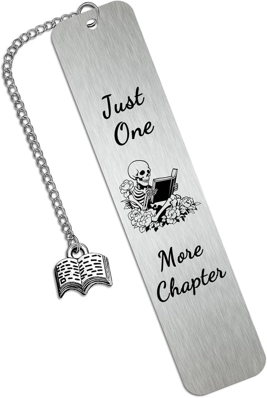 Book Marks for Reading Women Metal Halloween Bookmark - Skeleton Horror Bookmarks for Book Lovers, Just One More Chapter Steel Book Mark