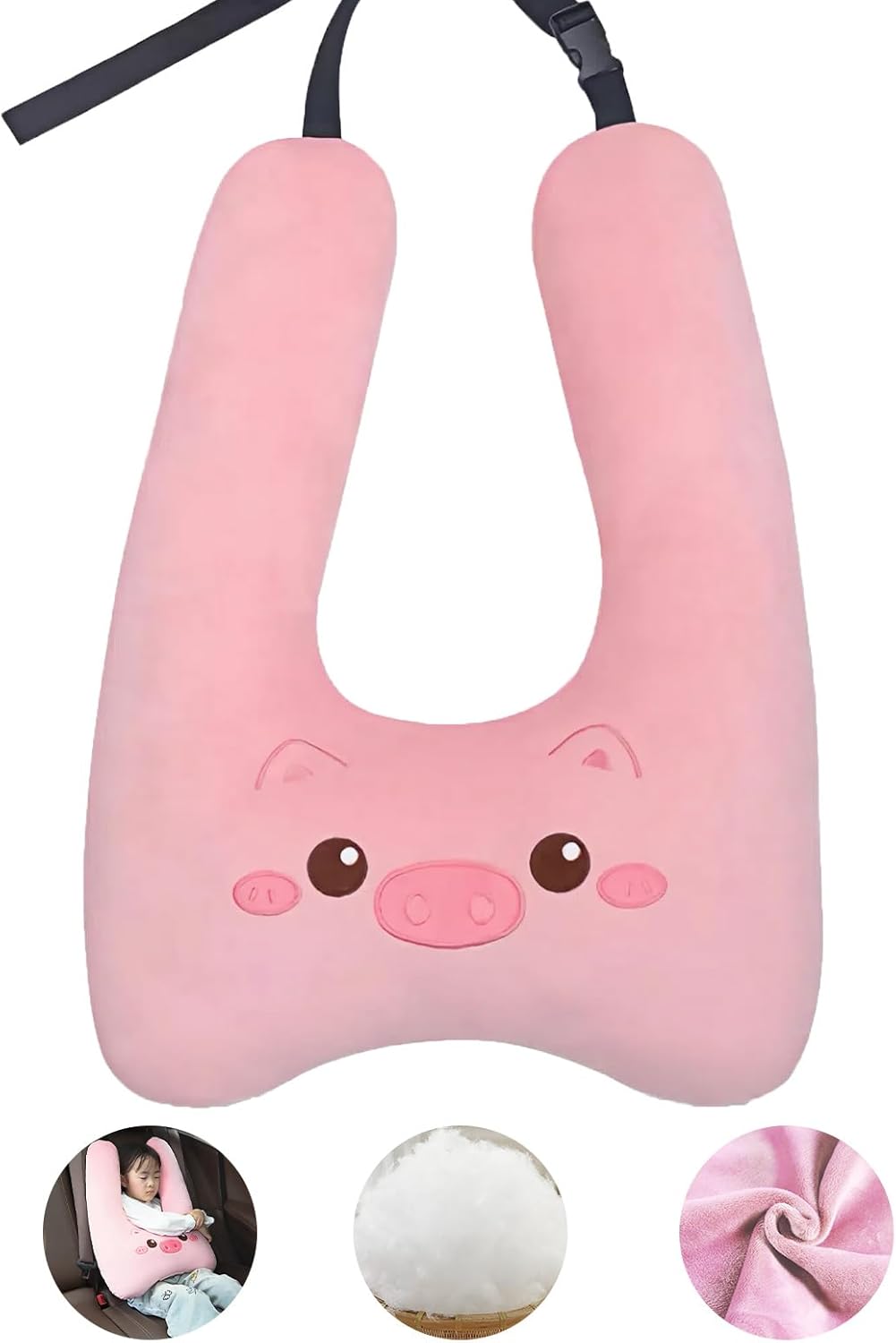 Kids Travel Pillow, Full Filling, Skin-Friendly Material, Suitable for Cars, Planes, Trains, and School Buses, Pink