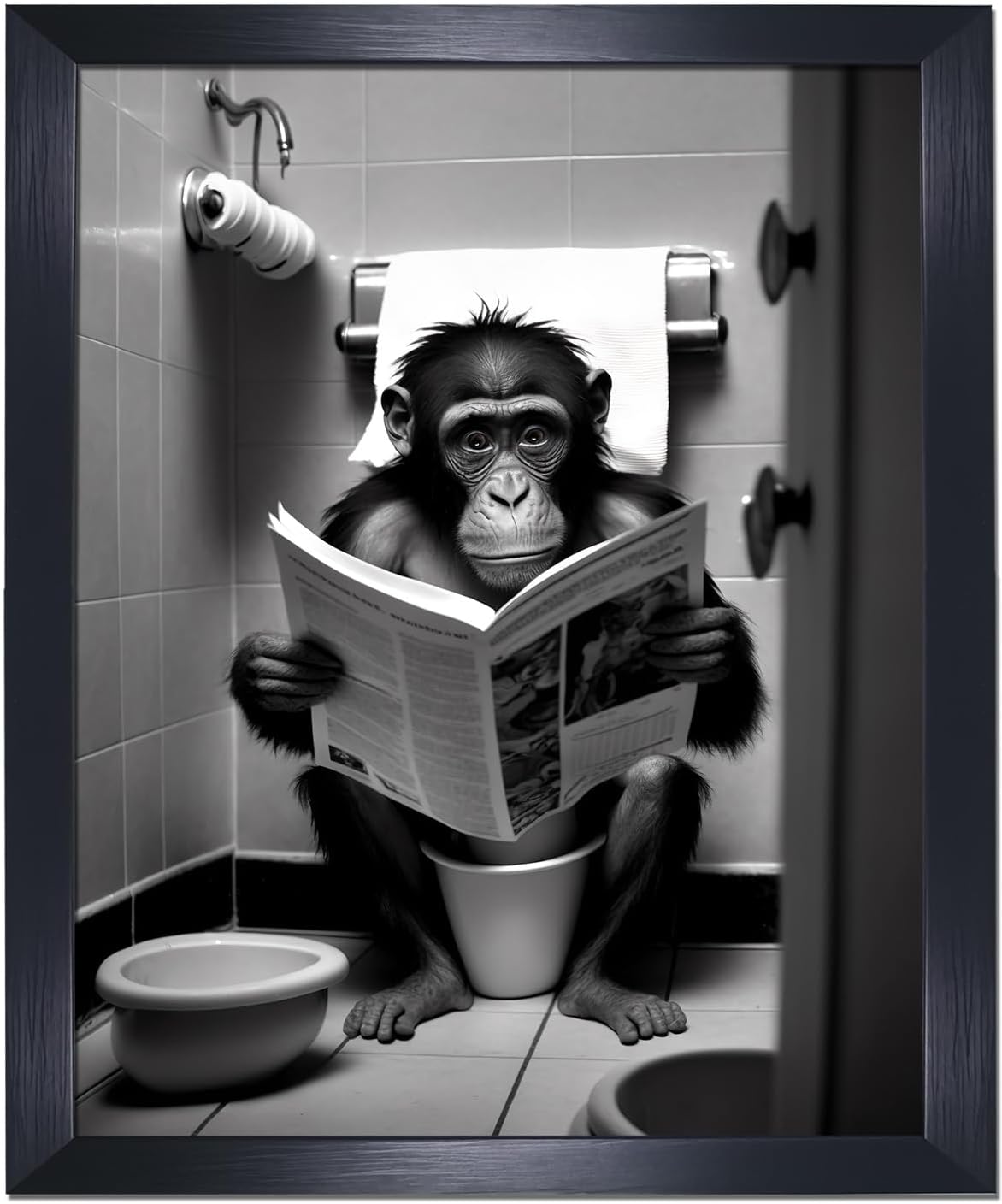 Medpol Funny Gorilla Bathroom black DKIOd wall art Cute Monkey In Toilet Reading Newspaper Poster Black and White Animal Prints Aesthetic Bathroom DKIO 08x10in Wall Decor