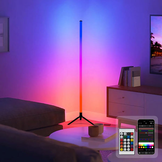 RGB LED Corner Floor Lamp，DIY Floor Lamp with Music Sync and 16 Million Colors, 15 Dynamic Modes, App & Remote Control,Standingl Corner Changing Ambience Light, for Living Bedroom Room Gaming Room
