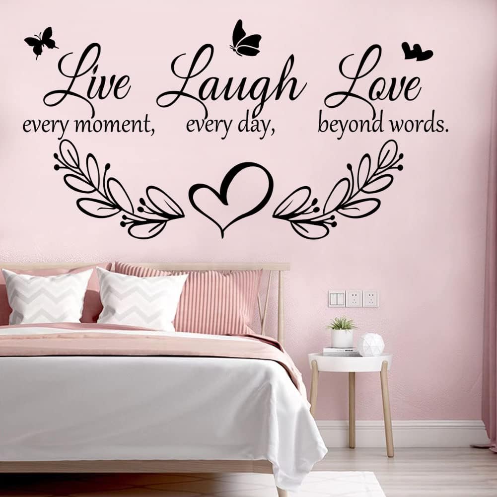 Family Inspirational Quotes Vinyl Wall Decal Quote Live Every Moment Laugh Every Day Love Beyond Words Wall Sticker Motivational Wall Stickers for Bedroom Living Room Window Decor Home Decor