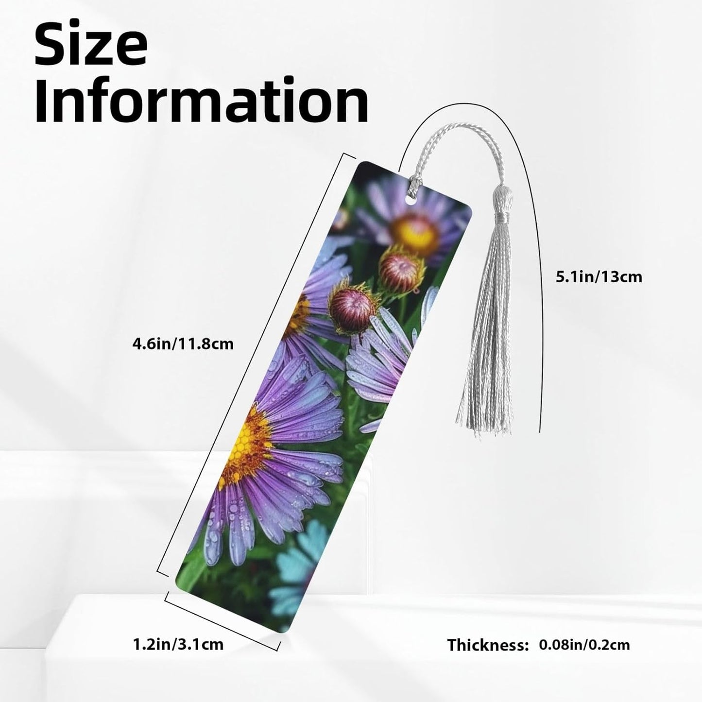 Purple Flowers in The Garden Bookmarks Gifts for Women Men, Wooden Bookmarks for Book Lovers, Vintage Book Marks Ornaments with Tassel, Unique Personalized Reading Page Markers Gray