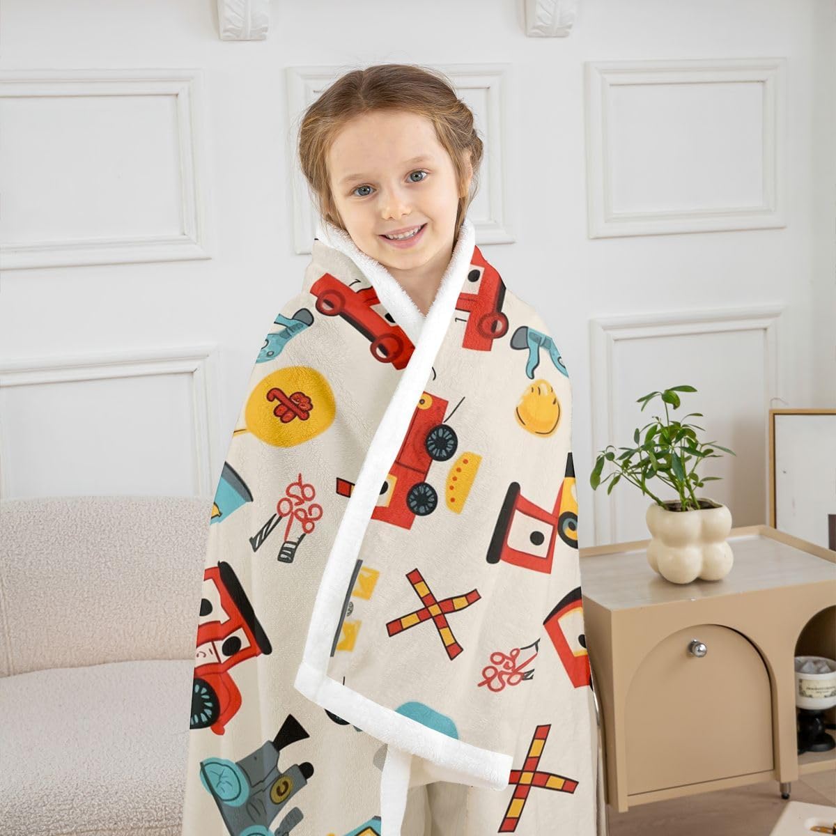 Feelyou Cute Train Car Sherpa Throw Blanket for Couch Cartoon Car Super Soft Cozy Fleece Blanket for Winter, Plush Throw Throw 50"x60" All Season