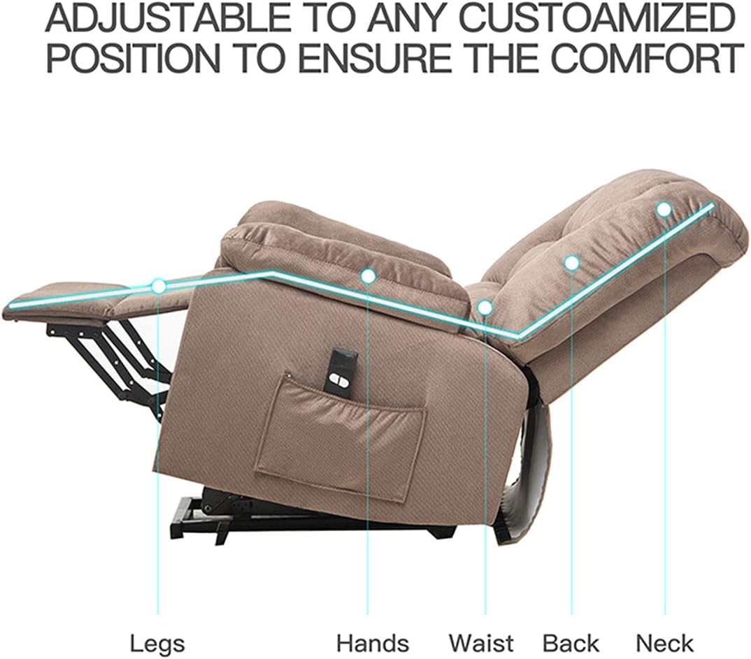 Power Lift Recliner Chair for Elderly - Fabric Sofa Living Room Chair Single Reading Chair with Side Pocket Ergonomic Lounge Chair with Remote Control Home Theater Seat