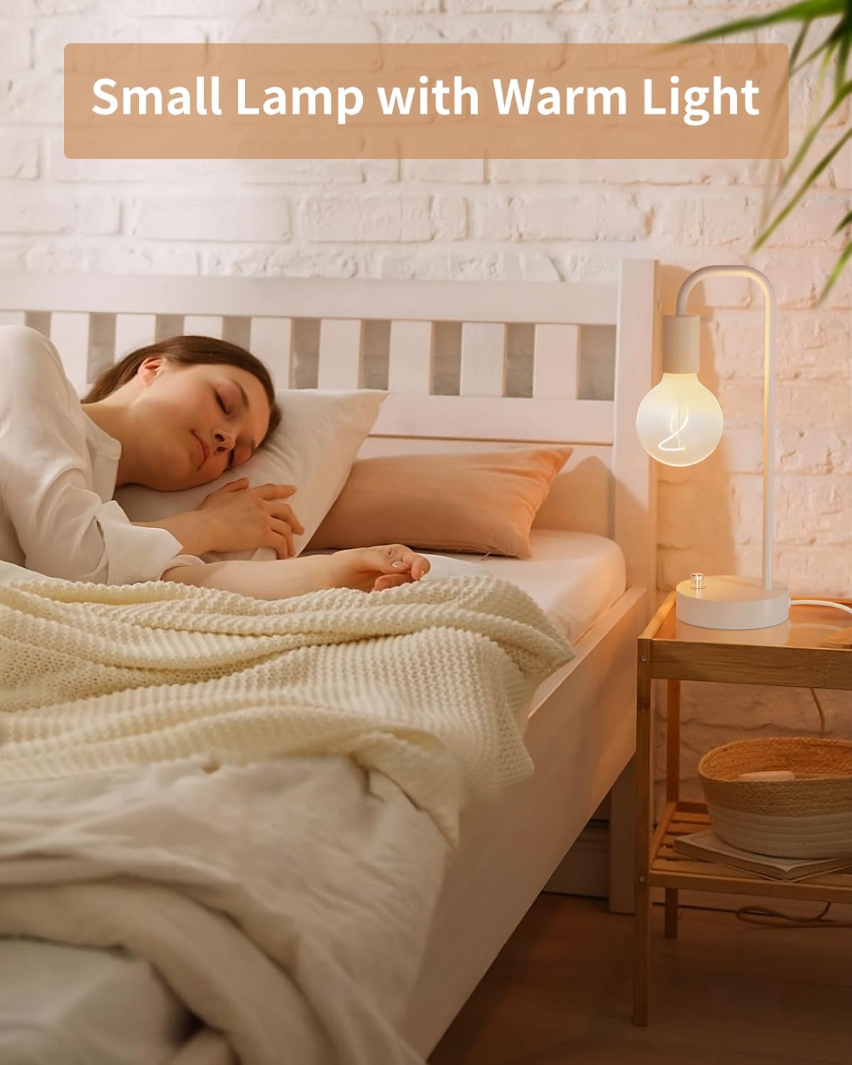 ONEWISH Industrial Small Table Lamp for Bedroom, Fully Dimmable Modern Beside Lamps with 2700K Warm Light Bulb for Kids Reading, White Nightstand Lamps for Living Room, Dorm,Home Office
