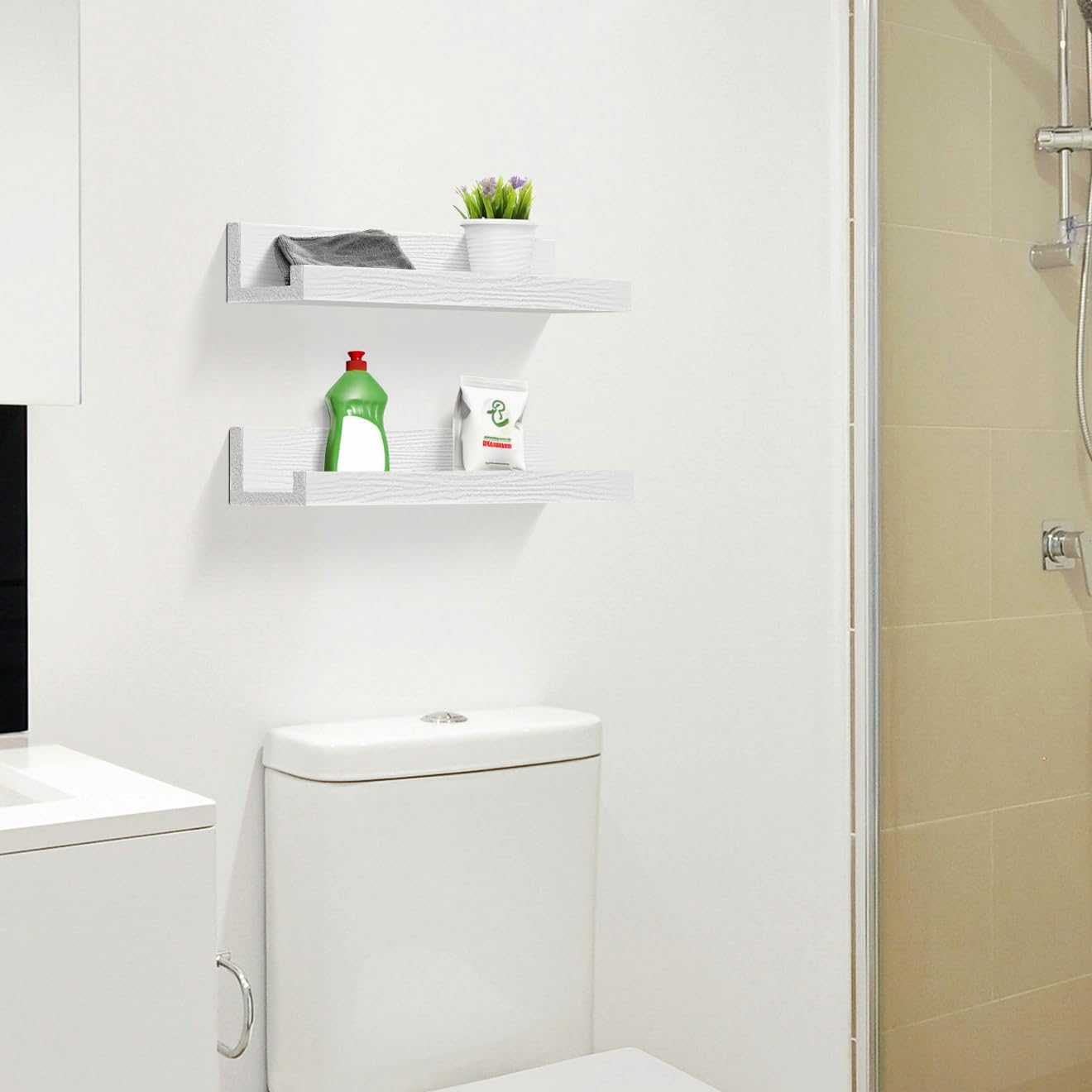 ZNZ Floating Wall Shelves for Home Decor, Durable PS Material Shelf, Strong One-Piece Design for Bedroom, Living Room, Office, Kitchen, Bathroom, Picture Ledge, White