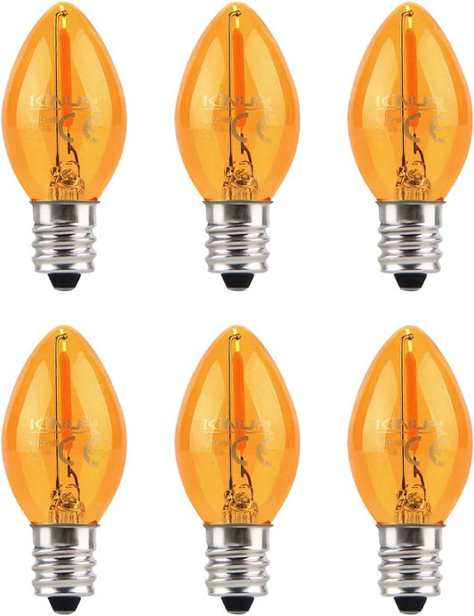 KINUR Night Light Bulbs, C7 LED Bulbs E12 Candelabra Base Amber 2200K, 1 Watt Equivalent 10W Incandescent Bulb, Salt Lamp and Window Candles & Chandeliers Replacement Bulb 6 Pack (6, Amber)