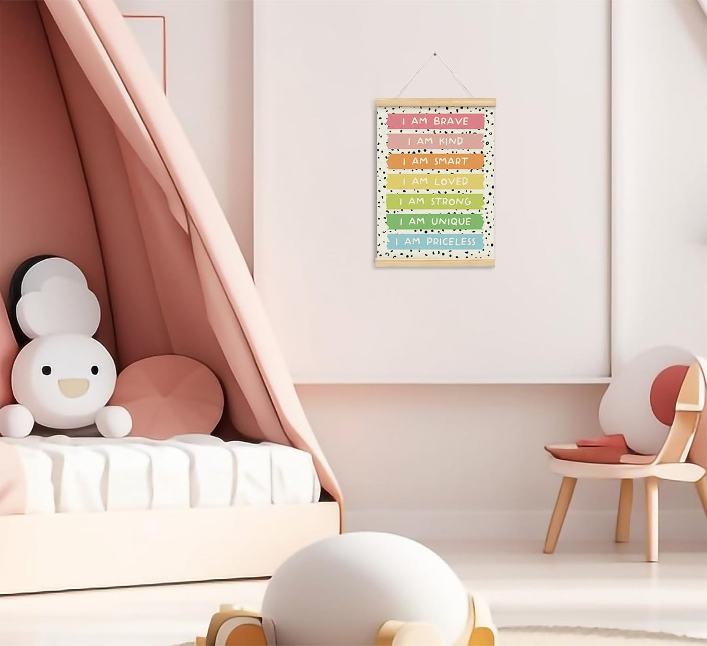 foedor Boho Nursery Affirmations Decor Poster Hanger Frame, I Am Brave Nursery Wall Decor, Boho Classroom Nursery Toddler Calming Corner Classroom Reading Corner Kids room Playroom Poster Hanger Wooden Frame Decor, 12x16 Inch
