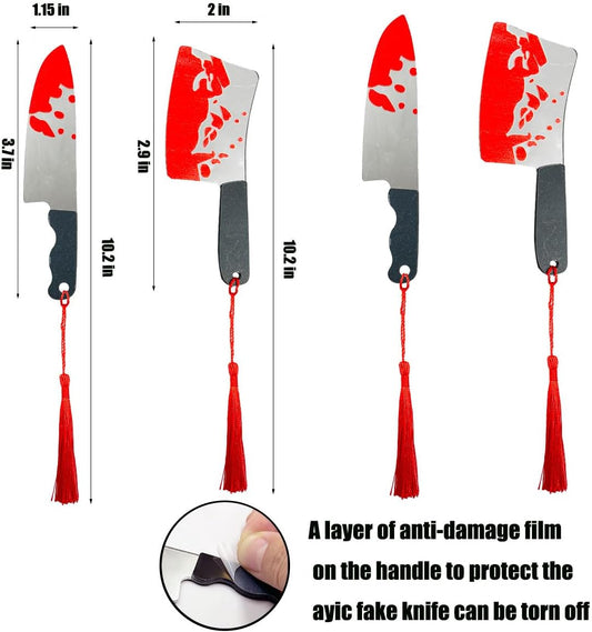 Halloween Bookmarks Set 4Pcs Horror Novelty Bookmark,Blood Splatter Knife Bookmarks,Acrylic Book Markers Red Tassels,Gothic Book Accessories for Halloween Gifts,Creepy Crime Book Lovers
