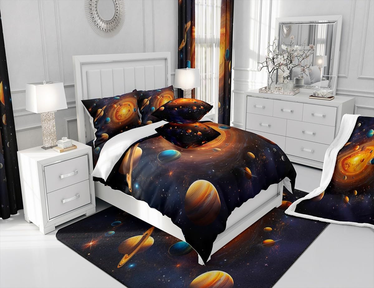 Feelyou Space Sherpa Blanket Purple Galaxy Fleece Throw Blanket for Kids Boys Girls Outer Space Plush Blanket Earth Planets Stars Fuzzy Blanket for Sofa Bed Couch,Throw 50x60 Inches
