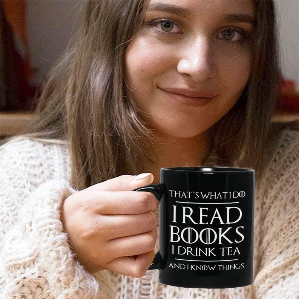 Bubble Hugs Book Lover Coffee Mug 11oz Black - Read Books Drink Tea - Reading Reader Tea I Know Things Book Addict Bookish Novelist Librarian Writer