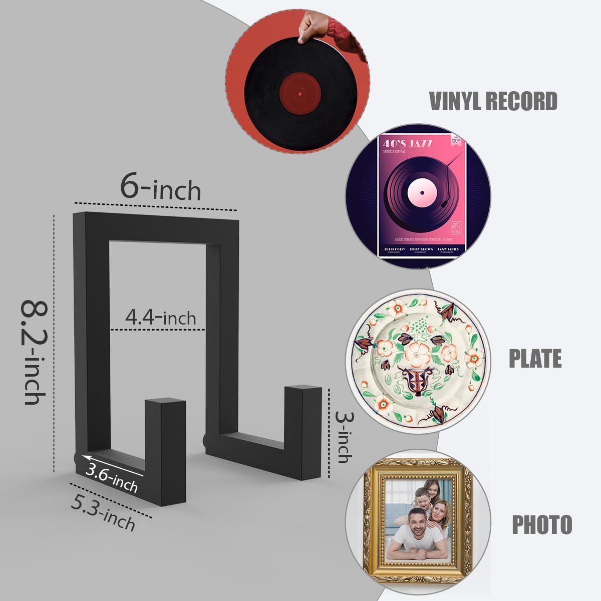Vinyl Record Holder Stand, Metal Easel Display Stand, Iron Picture Stand for Display, Black LP Record Display Stand, Plate Holder Picture Stands for Display, Retro Style Album Holder (1 in Black)