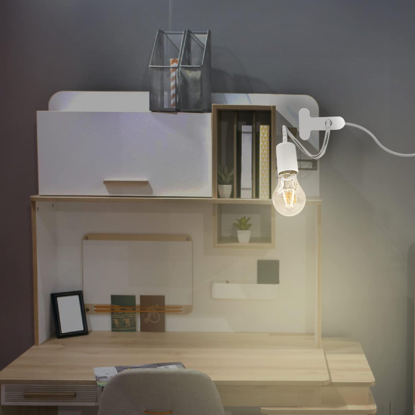 Clip Desk Lamp Socket,2 Pack Flexible Desk Light Socket,Gooseneck Clip on Lights,Flexible Lamp with Clamp,Adjustable Light Stand Clamp Lamp,Night Light,Reading Book Lights