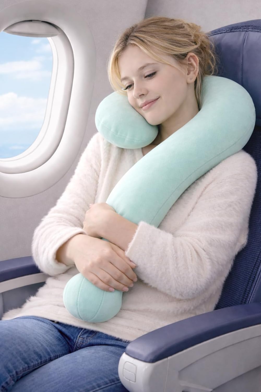 EVOLIVE Question Mark Neck Pillow, Soft Velvet Neck Support Decorative Pillow for Couch, Bed, Office & Travel, Ergonomic Cushion with Hand Rest, 15"x24" (Mint)