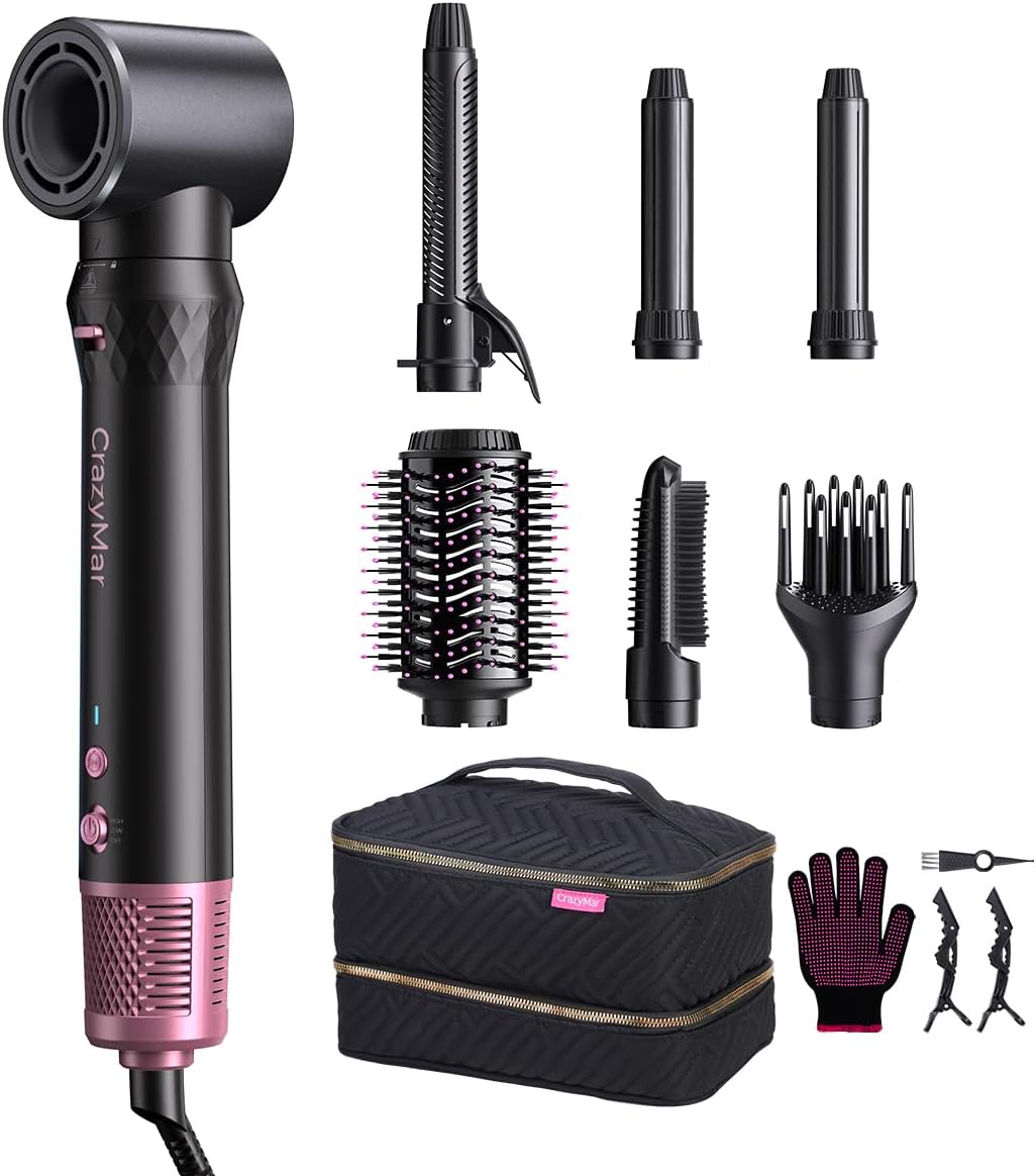 Air Wrap Hair Styler, Fast Drying Blow Dryer & Curling StylingTool, Hot Air Styler No Heat Damage, Hot Air Styler Wrap for Curling Volumizing Straightening Styling（Pink）
