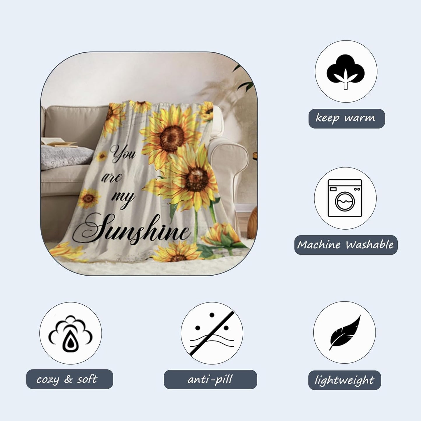 Neatee Living Sunflower Throw Blanket Spring Summer Floral Blanket for Couch Sofa Bed Soft Cozy Fuzzy Fleece Blankets Home Living Room Decoration Print Blanket Gift for Women Mom Girls 50x60