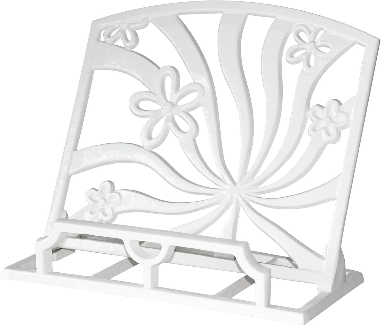 Elegant Cookbook Stand Cast Iron, Kitchen Decorative Metal Recipe Book Holder for Bible, Prayer Book Stand, Magazine, Textbooks, Vintage Cookbook Stand for Kitchen Counter, White