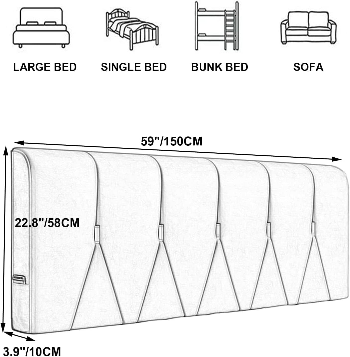Headboard Ergonomics Backrest Cushion Wedge Reading Pillow Back Support Large Daybed Bolster Body Positioning Pillow(Size:No headboard 59"/150cm,Color:A)