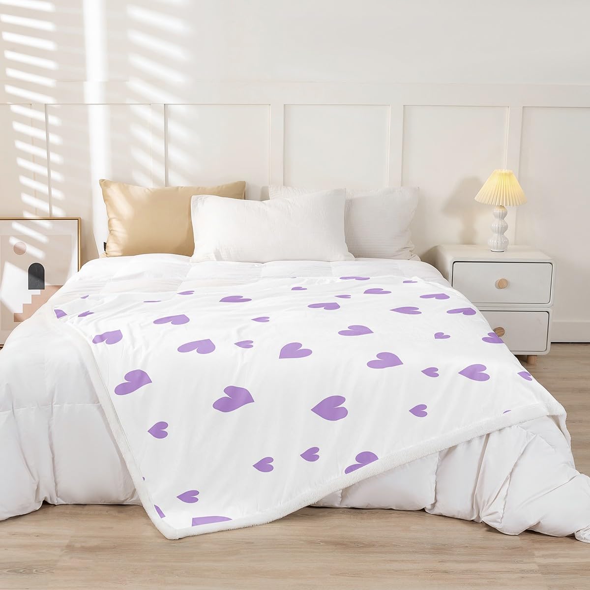 Feelyou Girls Women Purple Love Hearts Fleece Throw Blanket,Cute Heart Shaped Sherpa Blanket,Kawaii Love Hearts Plush Blanket,Valentine's Day Fuzzy Blanket for Sofa Bed Couch for Girls 60"x80"