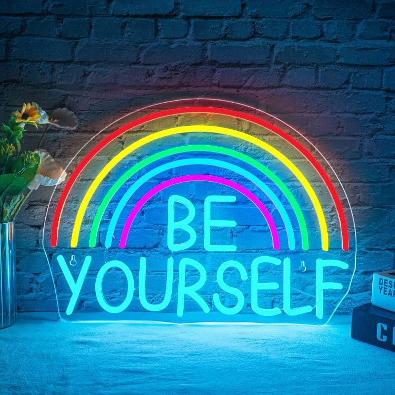 WLHOPE Be Yourself Neon Sign Be Yourself Neon Signs for Wall Decor Rainbow Neon Lights Classroom LED Light Up Sign for Bedroom Bookstore Reading Room Library Study Room Decoration