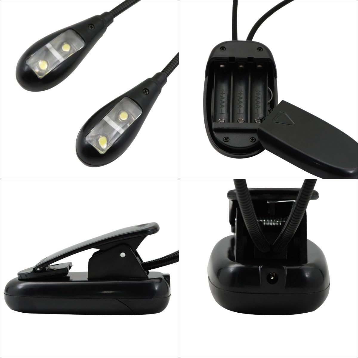 LED Book Light, Portable Music Stand Lights, Dual Head, 4-Level Brightness, USB Cord Included, Daylight White, Clip Light, Task Lighting