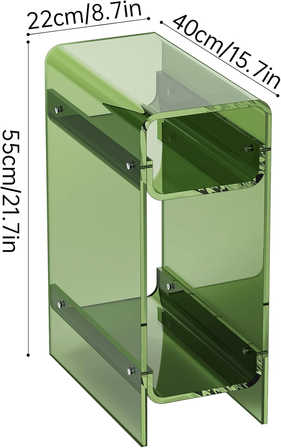 Clear Acrylic Side Table, Narrow Nightstand Bedside Table for Bedroom, Skinny Small End Table (Green, 8.7'' x 15.7'' x 21.7")