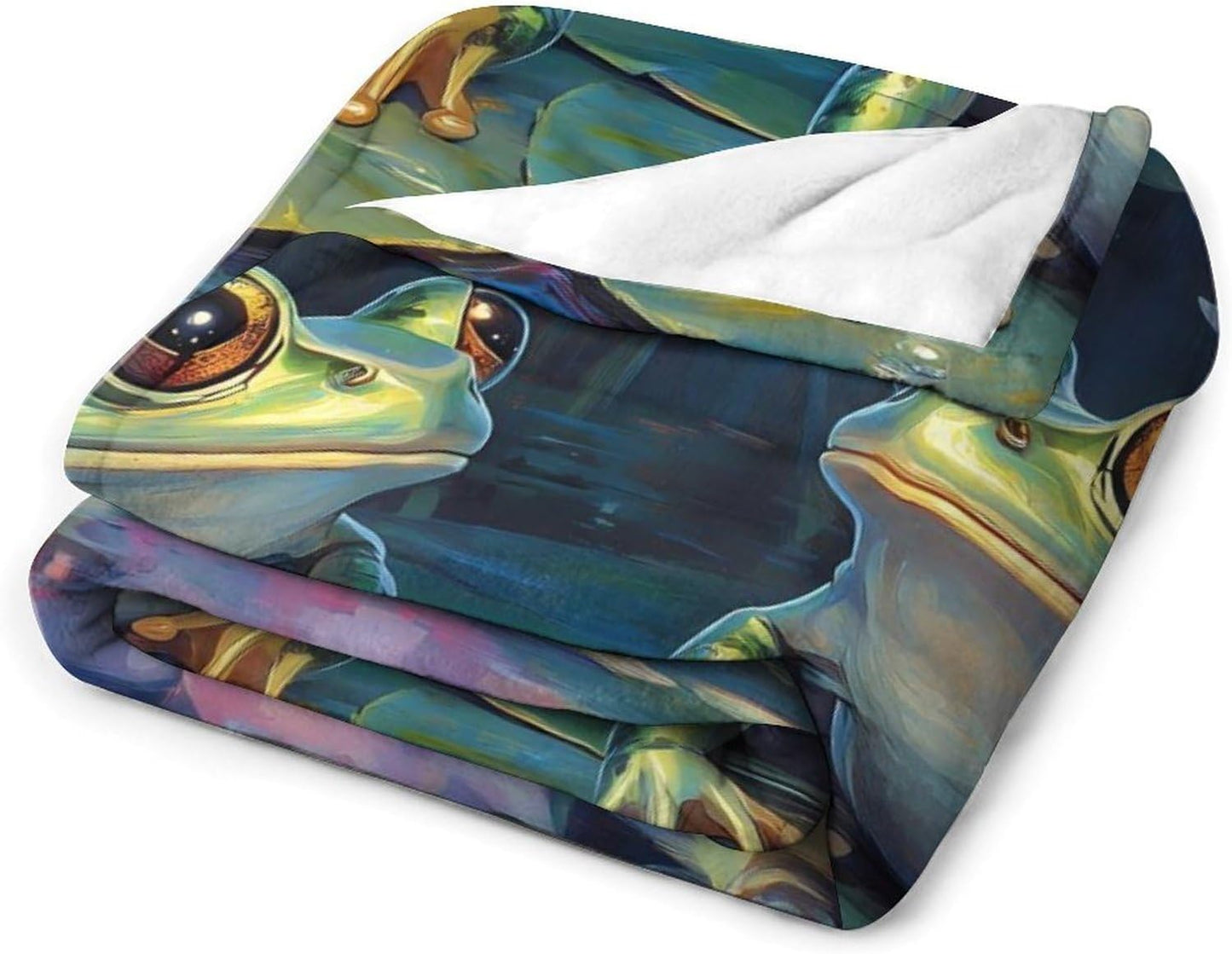 Frog Lotuses Throw Blanket for Couch Bed Plush Cozy Fuzzy Flannel Blanket for All Season 55"x70"