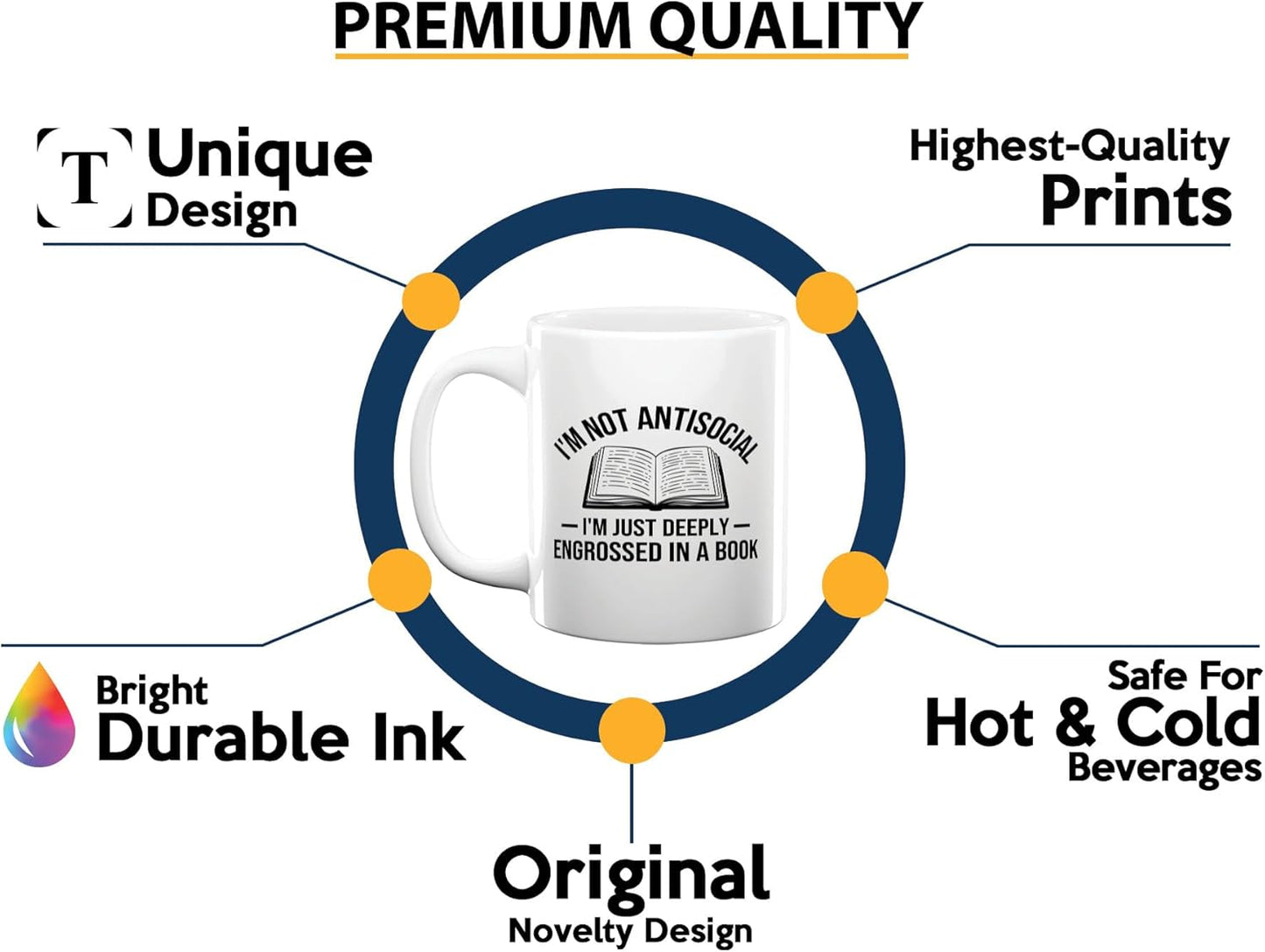 Book Lover Coffee Mug 11oz White -Im not antisocial - Bookworm Literature Library Book Lover Reader Booked Editor Intellectual Studious