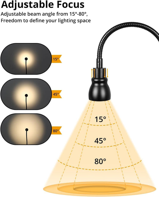 Zoomable Clip on Light, Clamp Reading Light for Dorm Bed Headboard, Dimmable Spotlight with 3 Color Temperature Options, 10 Dimmable Brightness Levels, Adjustable Beam Angle