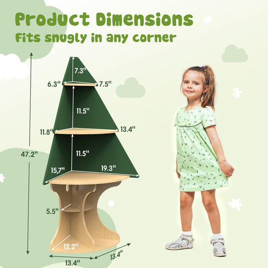 Bookshelf for Kids, Children Tree-Bookshelf, Space-Saving Montessori Toddler Corner Bookcase for Nursery, Kindergarten, Kids Rooms