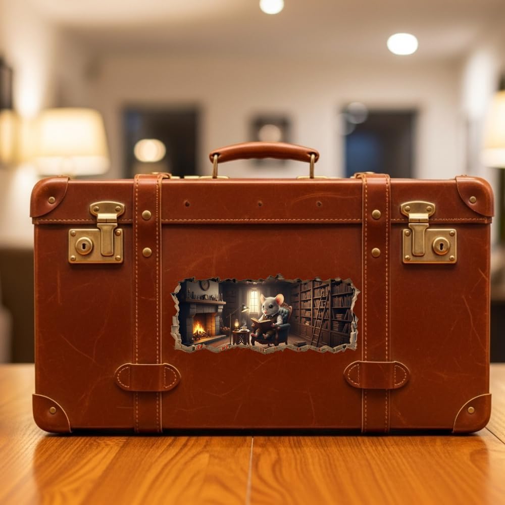 Cozy Mouse Reading Wall Decal, 3D Broken Wall Effect Vinyl Sticker, 6 Inch