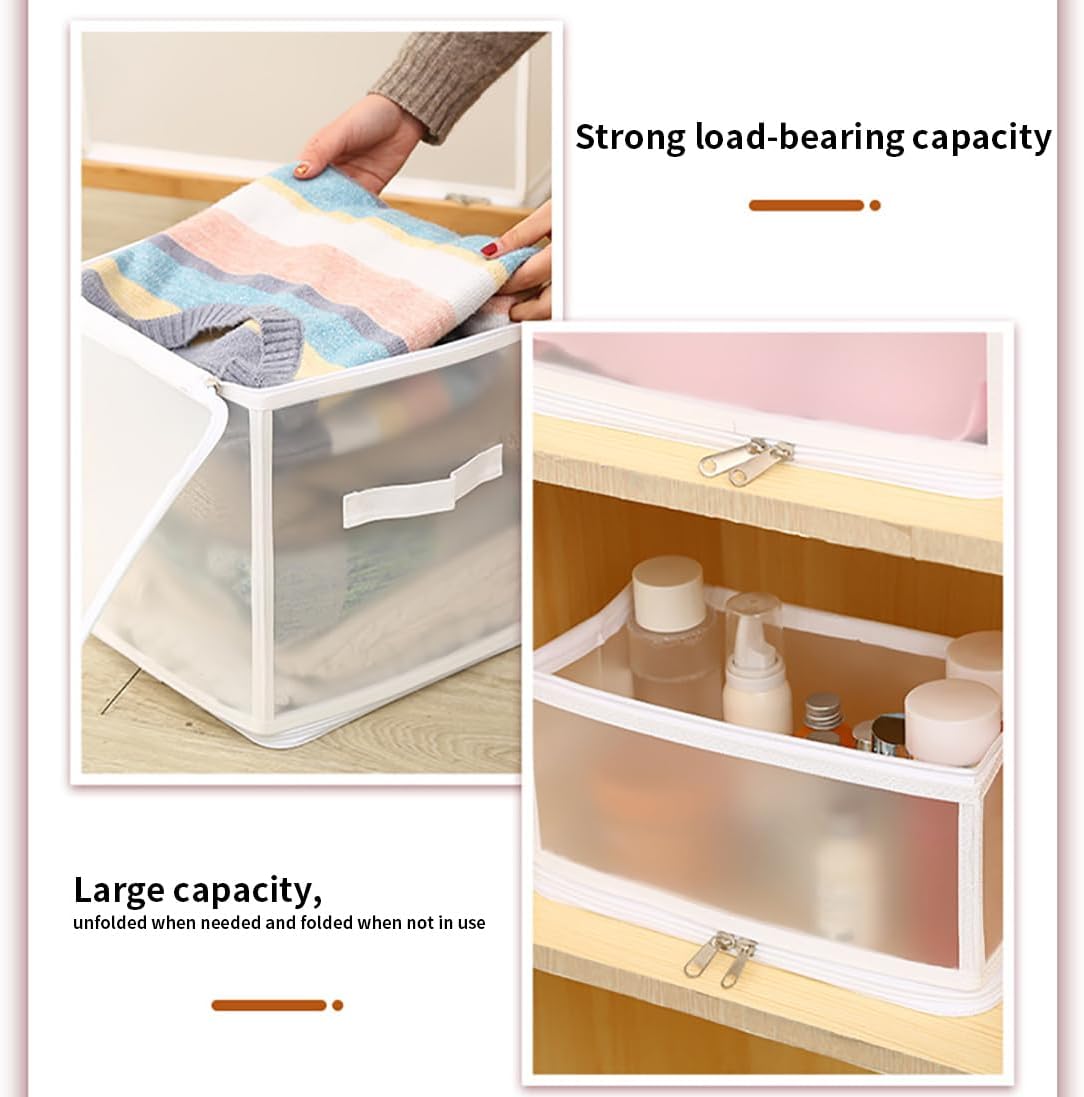 3-Pack Durable Waterproof Plastic Storage Boxes, Foldable Organizers with Double Zippers & Handles for Clothes, Books, Toys, 30L (15.7"×11.8"×9.8")