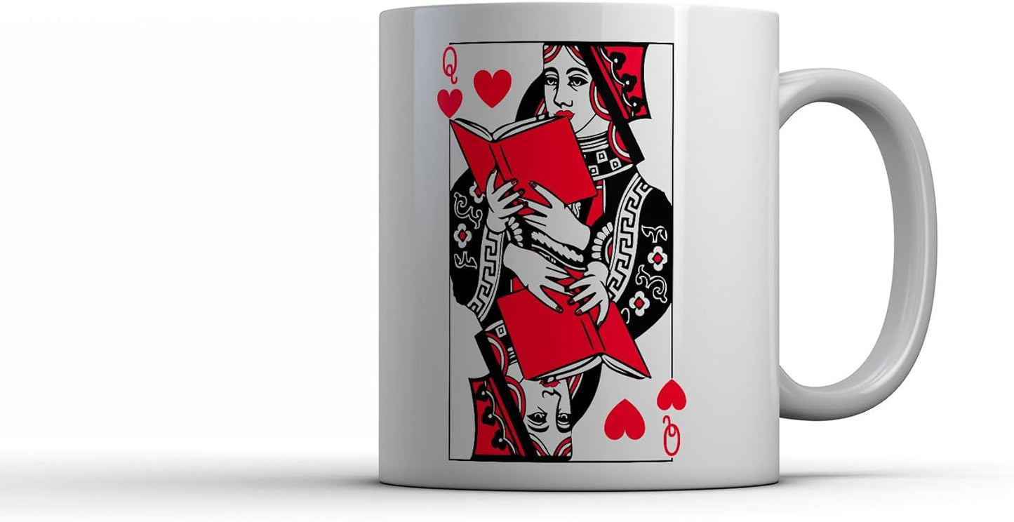 Crazy Dog T-Shirts Reading Queen Of Hearts Mug Funny Classical Book Lovers Coffee Cup - 11oz Microwave Safe Insulated Drinking Cup
