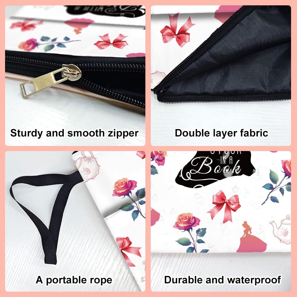 1pc Paperbacks Book Covers 13.4x9.45 inch Princess Book Pouches Cartoon Book Sleeve with Zipper and Front Pocket Bookish Books Protectors for Students Teachers