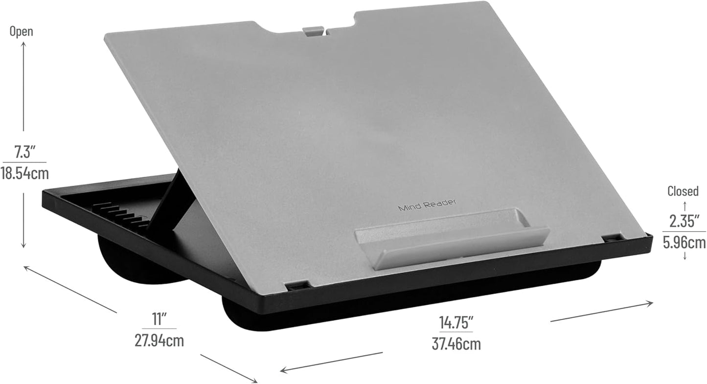 Mind Reader Lap Desk Laptop Stand, Bed Tray, Collapsible, Cushion, Portable, Dorm, Plastic, 14.75" L x 11" W x 7.3" H, Gray