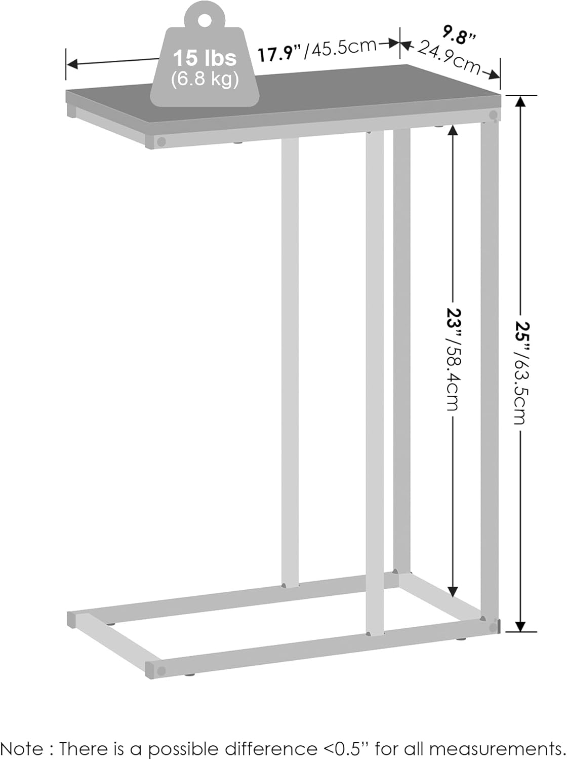 Furinno C-Shaped Side Table, Metal Frame End Table, Night Stand, Bedside Table, for Living Room, Bedroom, Americano